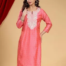 COTTON CULTURE Women Geometric Printed Mirror Work Kurta image 2