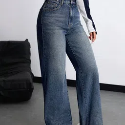 R.Code by The Roadster Life Co. Women Jean Wide Leg High-Rise Heavy Fade Stretchable Jeans image 4