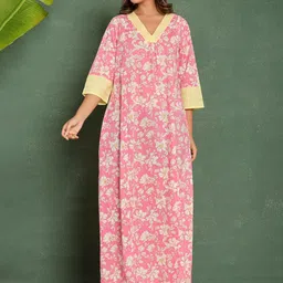 Nihsamah Women Pink Premium Printed Nighty-picture-10