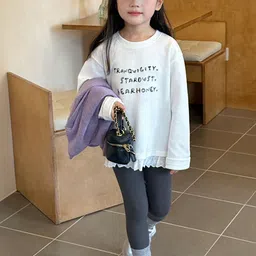 LULU & SKY Girls Typography Printed Round Neck Cotton Lace Hem Top image 5