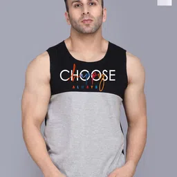 SLOWLORIS Pack Of 2 Printed Combed Cotton Gym Vests VSL26 CMB(CHS BLACKGREY)(PLAIN WHITE)-picture-27