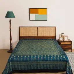 Fabindia Ajrakh Blue & Beige Printed Single Bed Cover-image-59