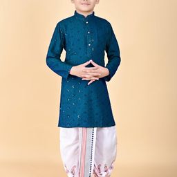 AHLAN APPARELS Boys Teal Viscose Rayon Kurta Sets-picture-36