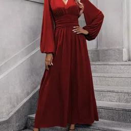 The Roadster Lifestyle Co. Women V-Neck Pleated A-Line Maxi Dress-picture-33
