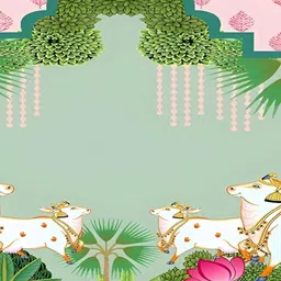 Backdropon Green Holy Cow Kamdhenu Divine Pichwai Rectangular Backdrop Festive Decor-picture-21