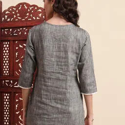 KALINI Ethnic Motifs Embroidered Thread Work Pure Cotton Thread Work A-Line Kurti image 2