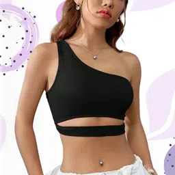 KIK33 Women One Shoulder Ribbed Cut Out Detail Crop Top-picture-39