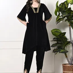 KALINI Women Regular Velvet Kurta with Dhoti Pants-picture-13