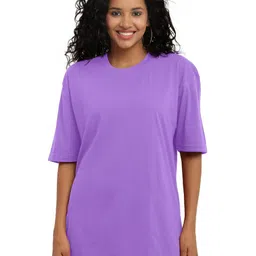 NOTWILD Women Solid Round Neck Cotton Oversized T-shirt-picture-30