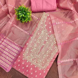 MANVAA Ethnic Motifs Embroidered Sequinned Unstitched Dress Material image 2