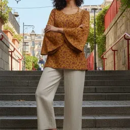 fusion by glitchez Women Printed Flared Sleeves Indie Prints Kurta image 5