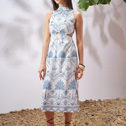 Vara By Vishudh Women Floral Printed Cut-Outs Sleeveless Fit and Flare Midi Dress-image-9