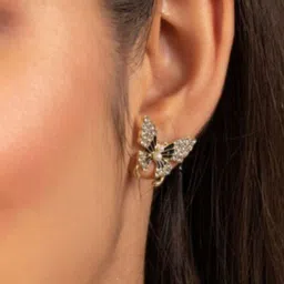 PASU FASHION Artificial Stones Studded Enamelled Butterfly Shaped Studs image 2