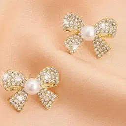 Celestique Zircon Studded And Pearls Beaded Korean Contemporary Shaped Studs-image-75