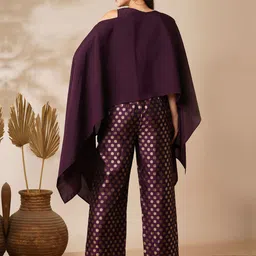 Globus Purple Round Neck Top & Palazzo With Poncho image 5