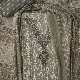 Desi Fusion Floral Printed Thread Work Pure Cotton Unstitched Dress Material-image-38