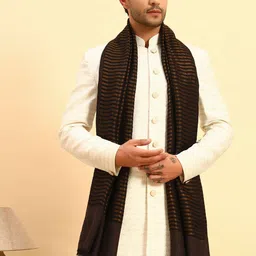 Pashmoda Men Woven Design Reversible Eclipse Fine Wool Stole-image-63