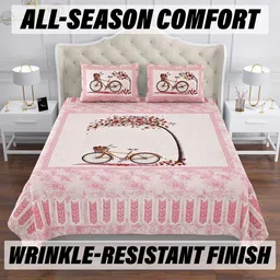 Aura Pink & Red Graphic 160 TC King Bedsheet with 2 Pillow Covers image 2