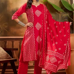 Vastramyaa Women Geometric Printed Pure Cotton Kurta with Trousers & Dupatta-picture-35