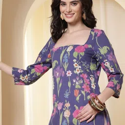 Anouk Rustic Botanical Printed Square Neck Pure Cotton Kurti image 3