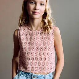 Mango Kids Girls Floral Print Cotton Styled Back Crop Top-picture-42