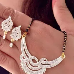 Riyasales Silver-Toned Alloy Artificial Stones Mangalsutra image 3