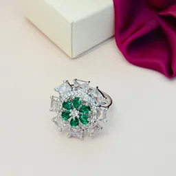 ABDESIGNS Exquisite Silver Plated American Diamond Stone Studded Ring-image-18