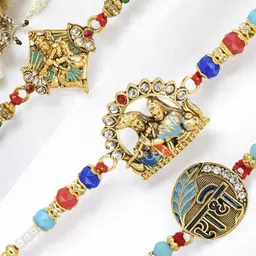 MEIRA JEWELLERY Set Of 3 Artificial Beaded Thread Rakhis With Roli Chawal image 5