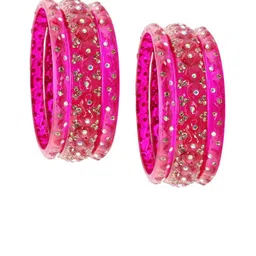 LAVAZZA Set Of 6 Zircon Diamond & Beads Work Glass Bangles image 5