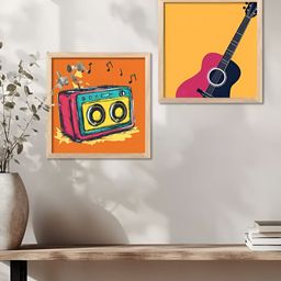 Kotart Brown & Orange 2 Pieces Music Theme Printed Wooden Wall Paintings-picture-3