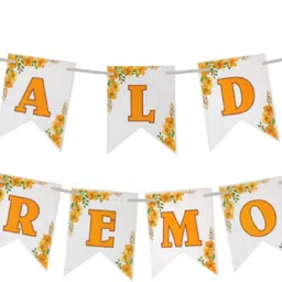 party decorz Haldi Ceremony White & Yellow Paper Banner For Wedding Haldi Ceremony Party Banner image 1