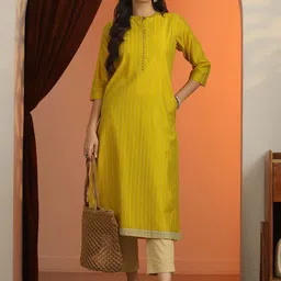 Libas Striped Mandarin Collar Sequinned Kurta-image-40