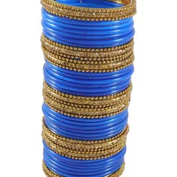 poshing Set Of 40 Turquoise Blue Glass Artificial Stones & Beads Bangles image 3