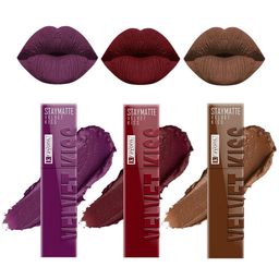 krayons Set Of 3 Velvet Kiss Liquid Lipstick -3.5ml Each-Burgundy-Wow Maroon-Caramel Candy-picture-15