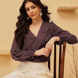 QUIERO Women Polka Dot Print Bishop Sleeves Bohemian Top image 2