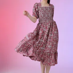 Raiyani Enterprise Women Floral Print Puff Sleeve Fit & Flare Midi Dress-picture-27