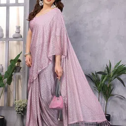 Nirmohi Fashion Checked Supernet Saree With Unstitched Blouse Piece image 4