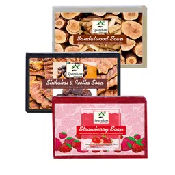 SPARSHAM-NATURE'S TOUCH Set Of 3 Sandalwood, Shikaki & Reetha & Strawberry Soap-125 g Each-image-16