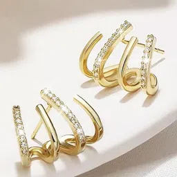 SUBHAGALANKAR Gold-Plated Artificial Stones Studded Classic Shaped Ear Cuff Earrings image 2