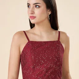 AKKRITI BY PANTALOONS Women Sequined Embroidered Shoulder straps Cotton Crop Top-image-20