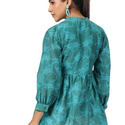 JAIPURRANG Geometric Print Mandarin Collar Cotton Peplum Top image 2