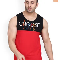 SLOWLORIS Pack Of 2 Printed Combed Cotton Gym Vests VSL26 CMB(CHS BLACKRED)(ZOZO RUST)-image-12