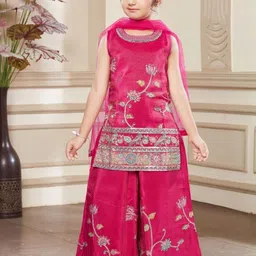 Lagorii Girls Ethnic Motifs Embroidered Regular Thread Work Kurta with Palazzos & With Dupatta-picture-47