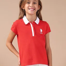 U.S. Polo Assn. Kids Girls Solid Polo Collar Relaxed Fit T-shirt-picture-49
