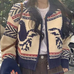 HERE&NOW Women Self Design Long Sleeves Fair Isle Crop Cardigan image 3