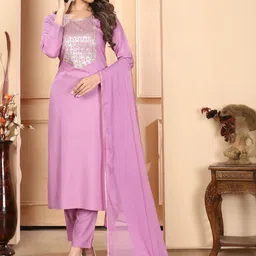 Moda Rapido Women Ethnic Motifs Embroidered Sequinned Kurta with Trousers & Dupatta-image-91