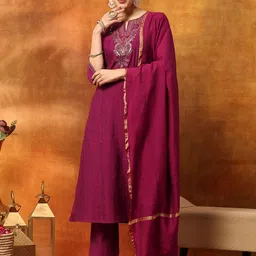 Nayam By Lakshita Women Embroidered Thread Work Kurta with Trousers and Dupatta-image-67