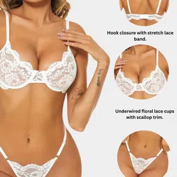 Ribald The Neech Underwired Lace Bra with Adjustable G-String Thong Panty Set image 2