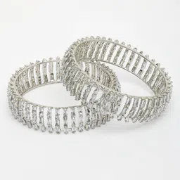 ZENEME Set of 2 Rhodium-Plated American Diamond Studded Bangle image 4
