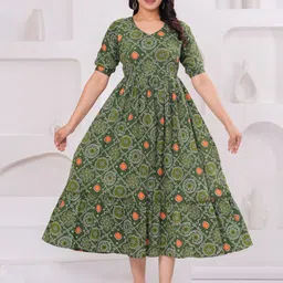 mad fury Printed Puff Sleeve Maternity Pure Cotton Fit & Flare Midi Dress-picture-27